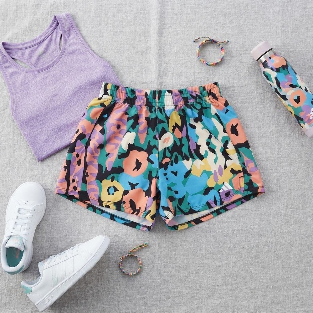 Adidas Girls XL 16 Floral Running Shorts Multicolored Athletic Aeroready Briefs